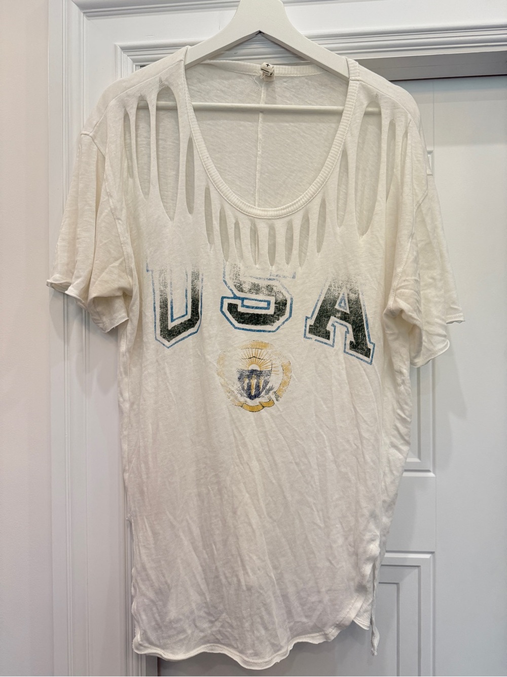 We the Free USA Destructed Tissue tee boho July 4 America large